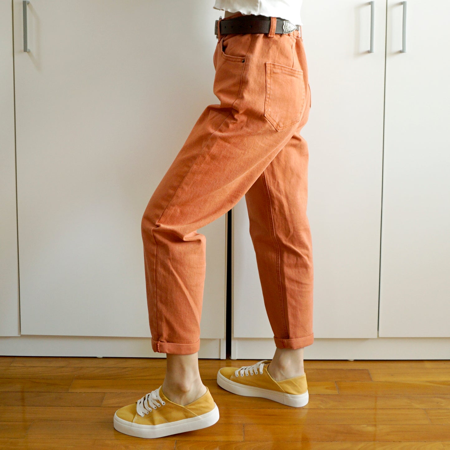 High Waist Denim Mom Jeans (Rust Orange)