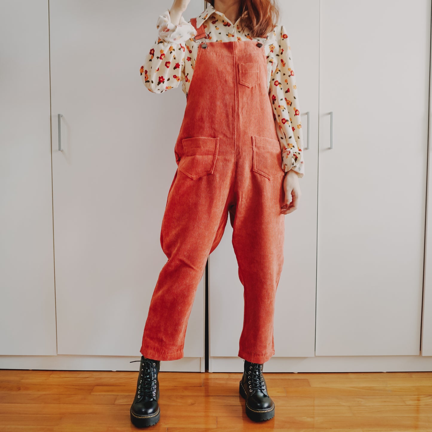 Apple Cinnamon Corduroy Overalls (Brick Red)