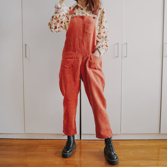 Apple Cinnamon Corduroy Overalls (Brick Red)