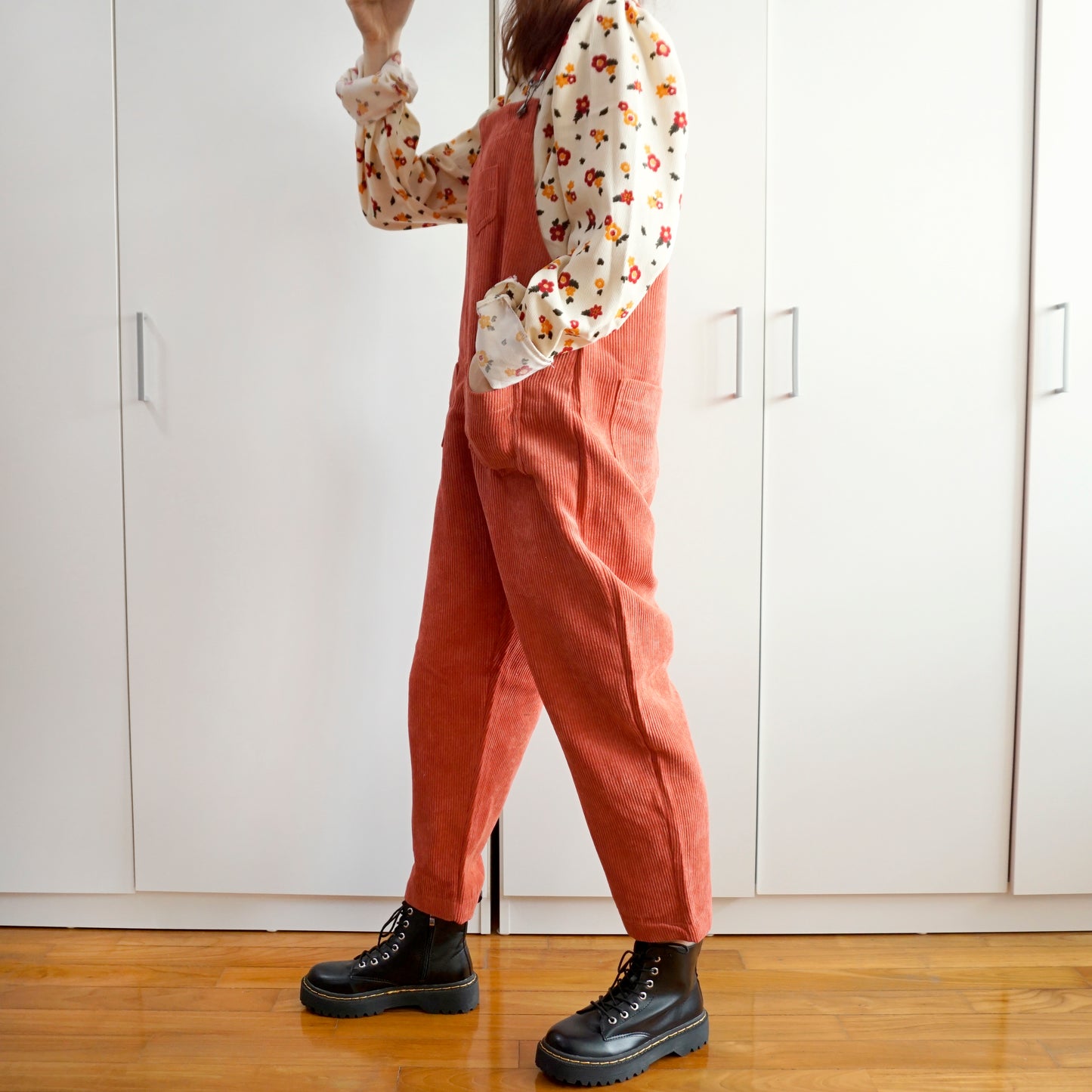 Apple Cinnamon Corduroy Overalls (Brick Red)