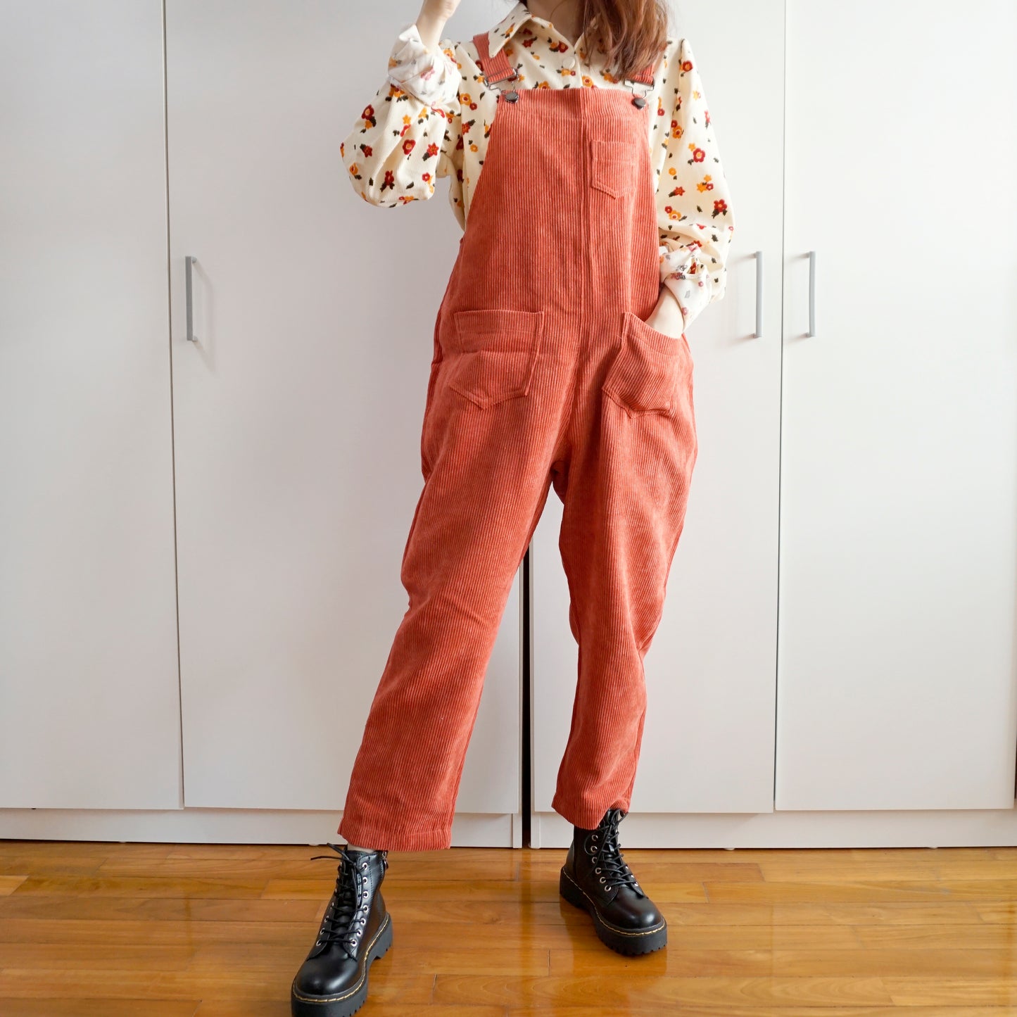 Apple Cinnamon Corduroy Overalls (Brick Red)