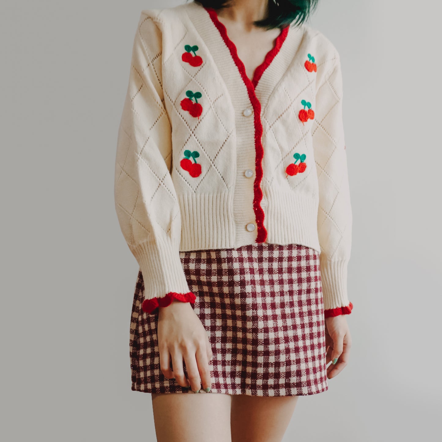 Cherry Diamond Knit Cardigan (3 Colors)