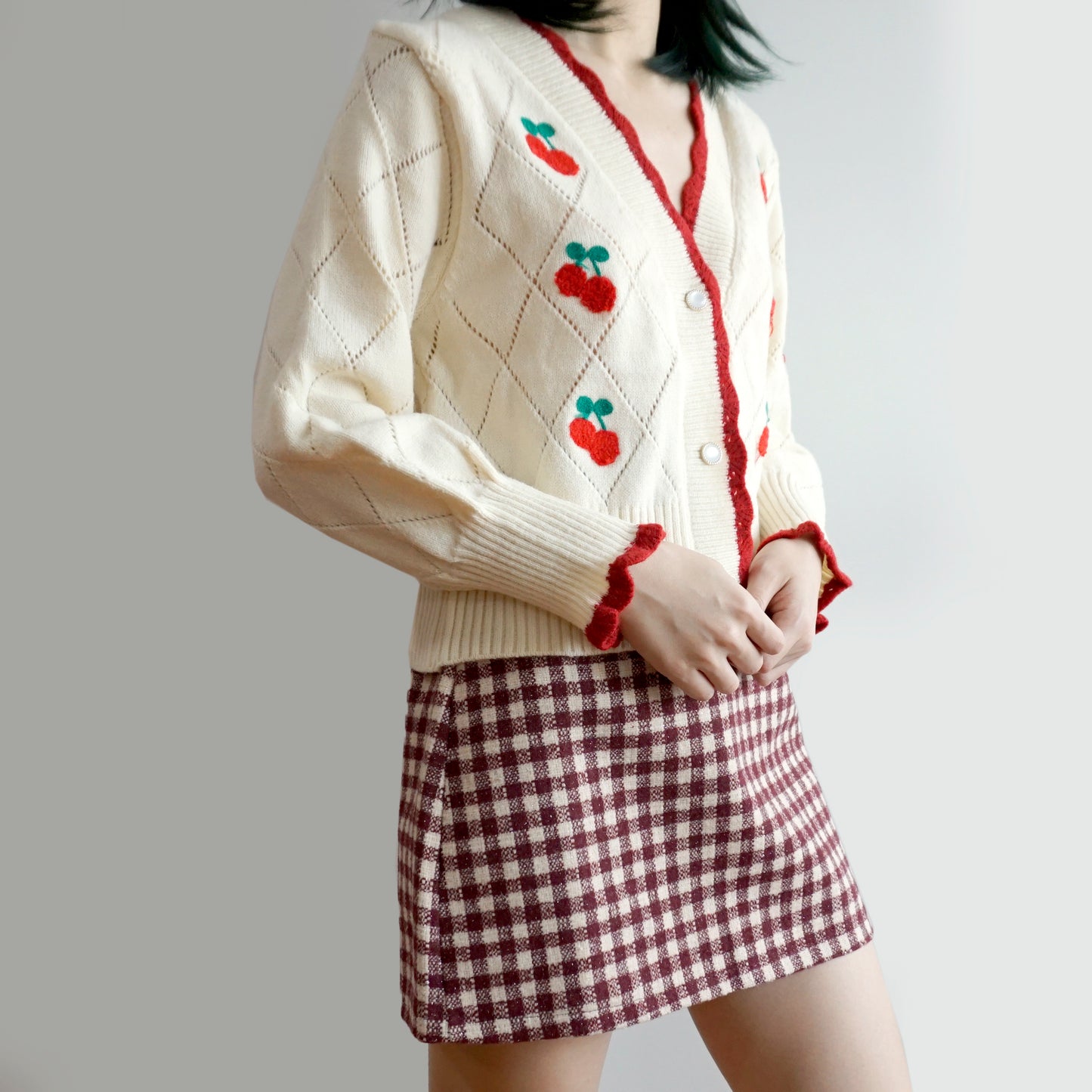 Cherry Diamond Knit Cardigan (3 Colors)