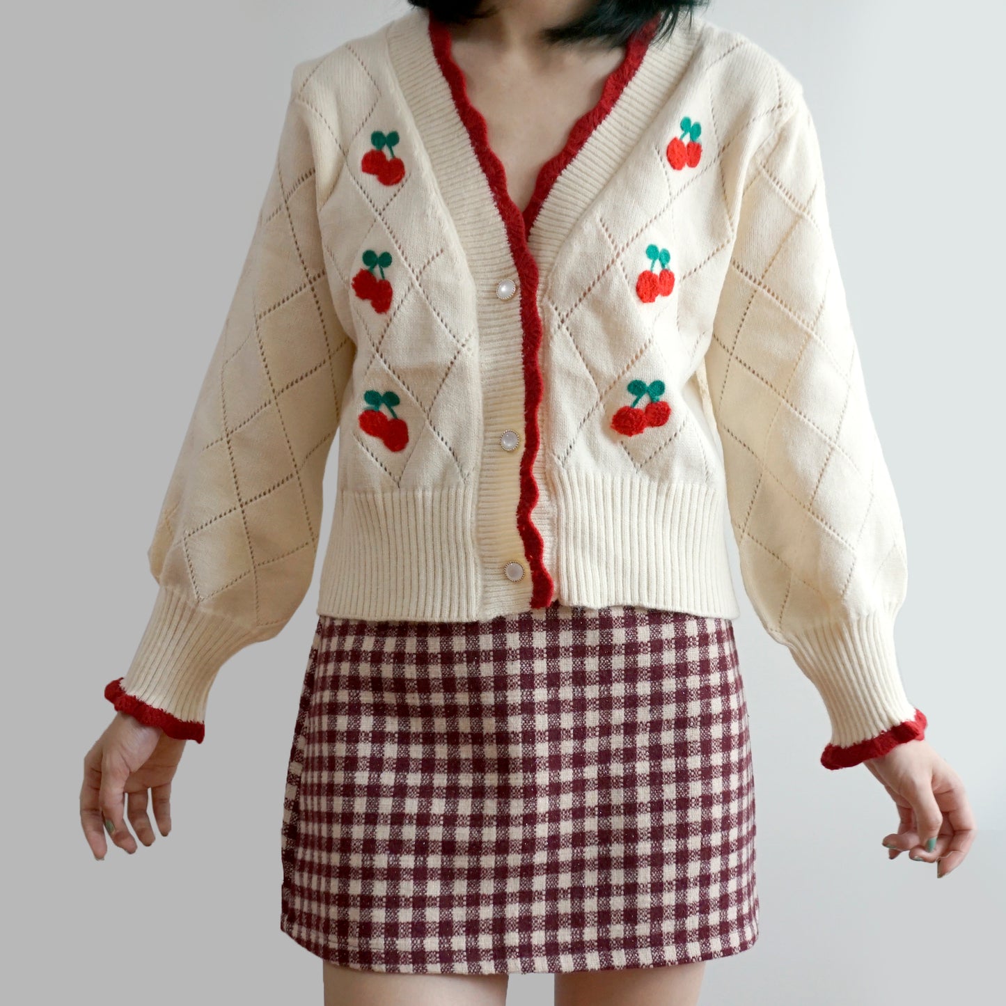 Cherry Diamond Knit Cardigan (3 Colors)