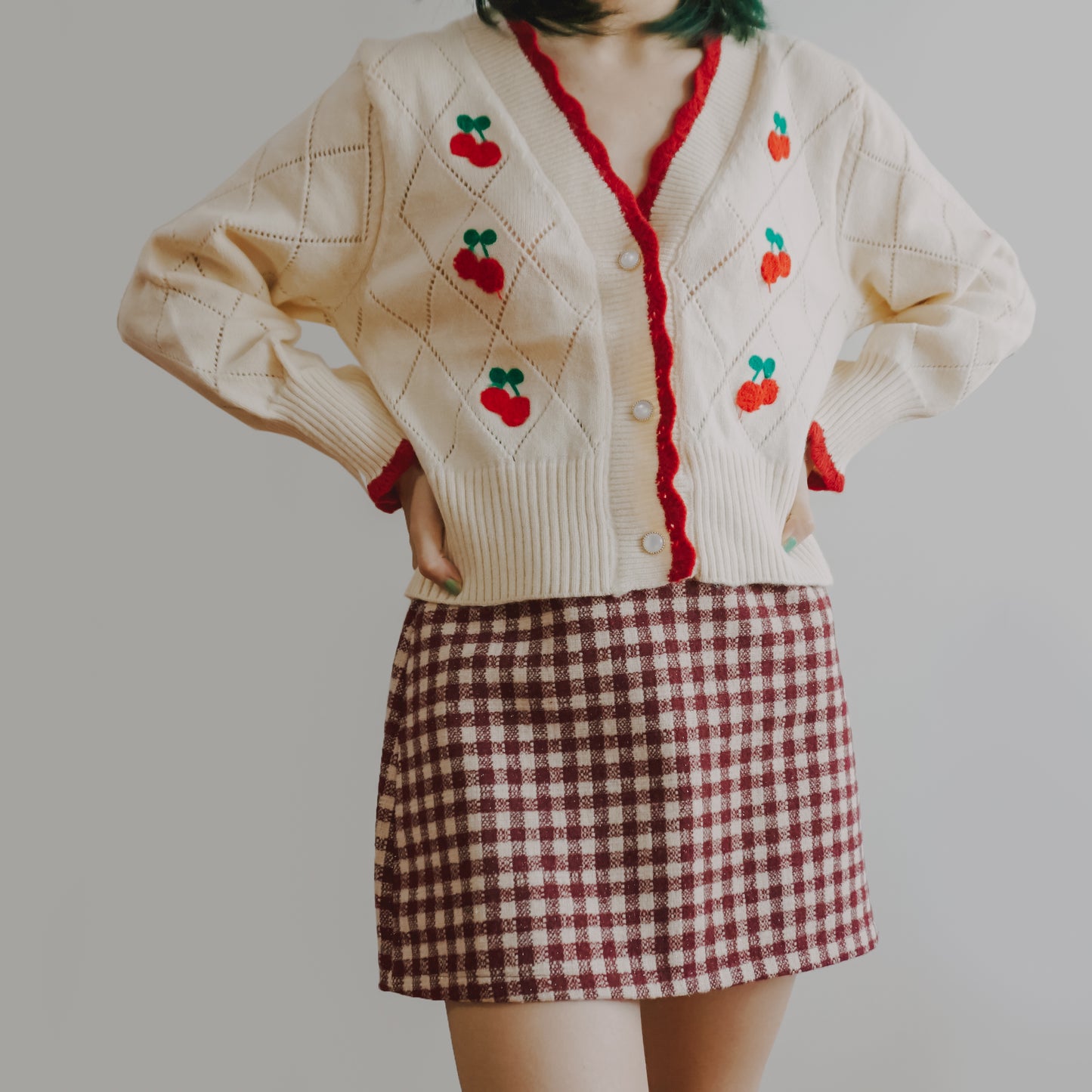 Cherry Diamond Knit Cardigan (3 Colors)