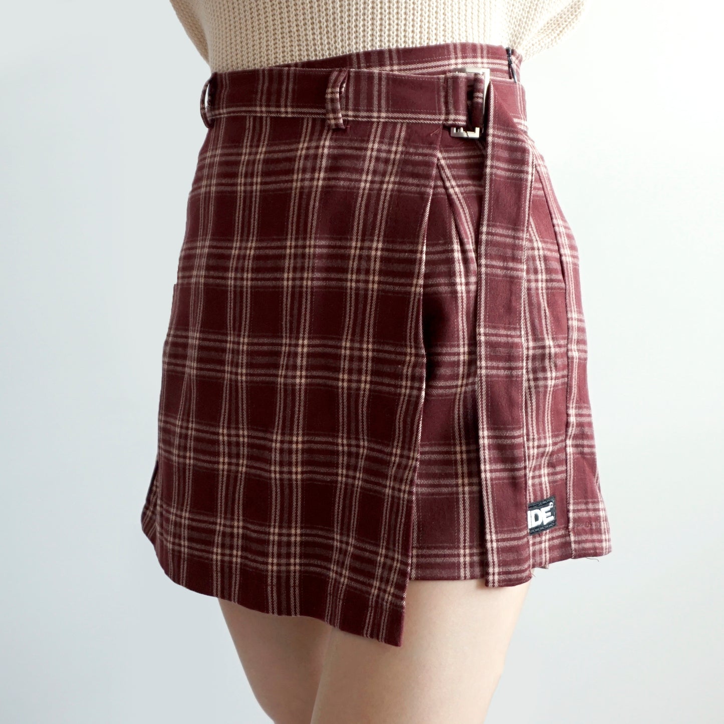 Belted Asymmetrical Plaid Skirt (3 Colors)