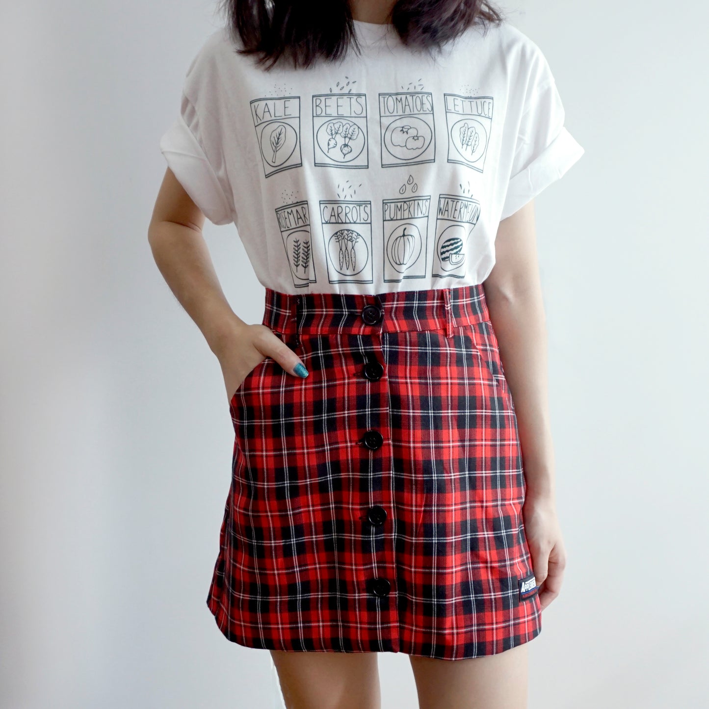 Button Up Plaid Skirt (3 Colors)