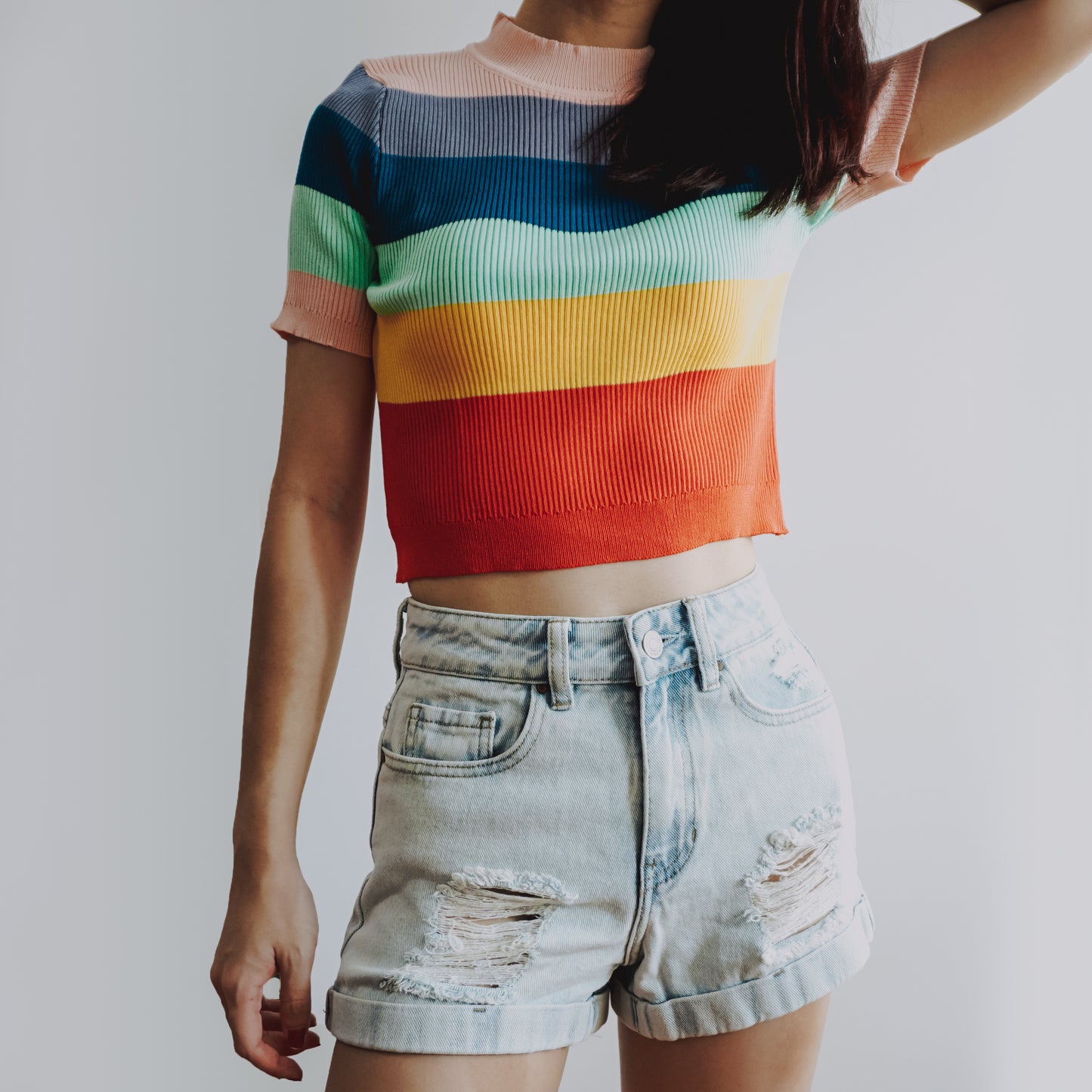 Rainbow Mock Neck Shirt (Pink/Yellow)