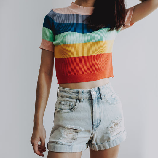 Rainbow Mock Neck Shirt (Pink/Yellow)