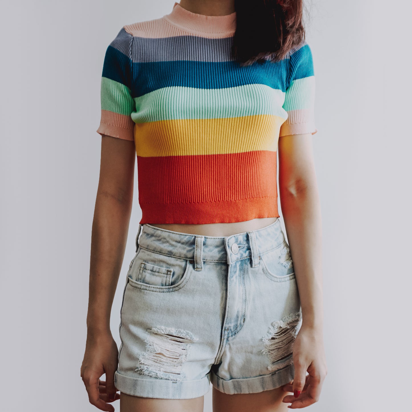 Rainbow Mock Neck Shirt (Pink/Yellow)