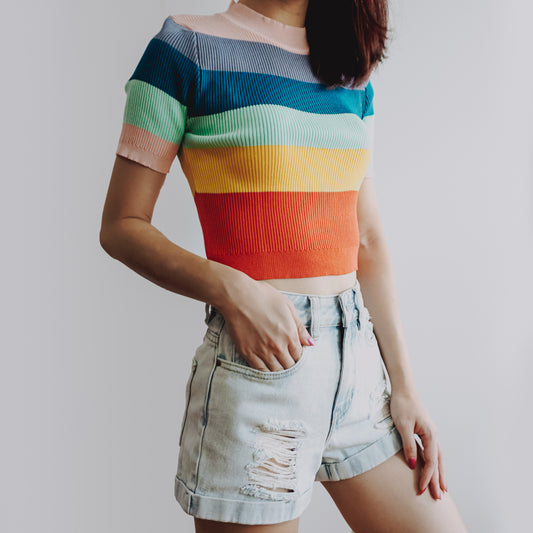 Rainbow Mock Neck Shirt (Pink/Yellow)