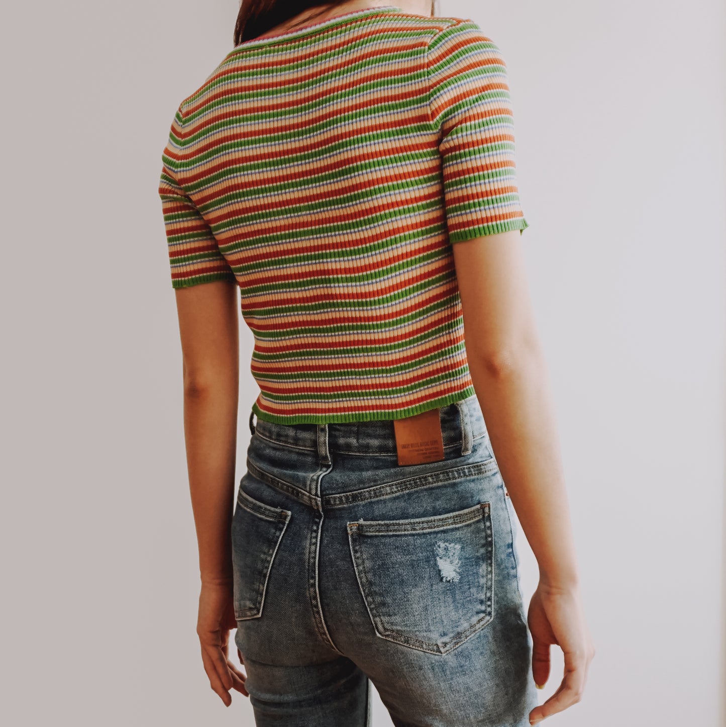 Button Up Rainbow Stripe Crop Top (2 Colors)