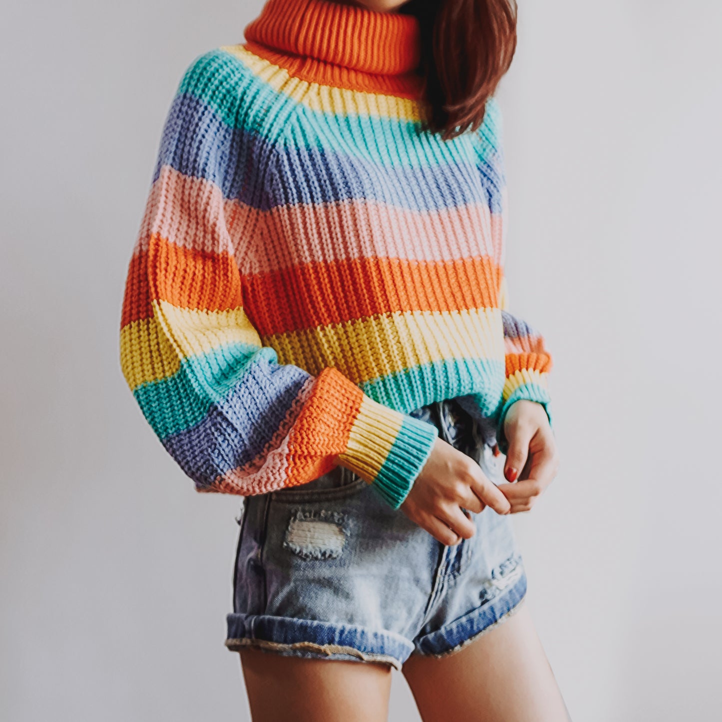 Pastel Turtleneck Stripe Sweater (Rainbow)