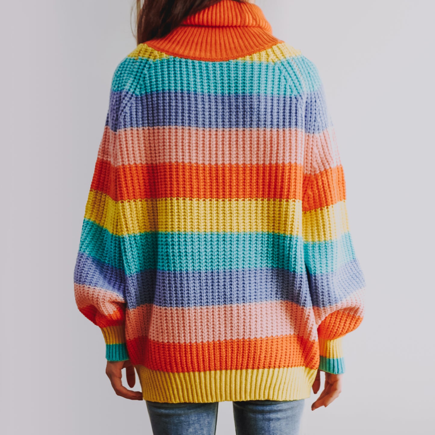 Pastel Turtleneck Stripe Sweater (Rainbow)