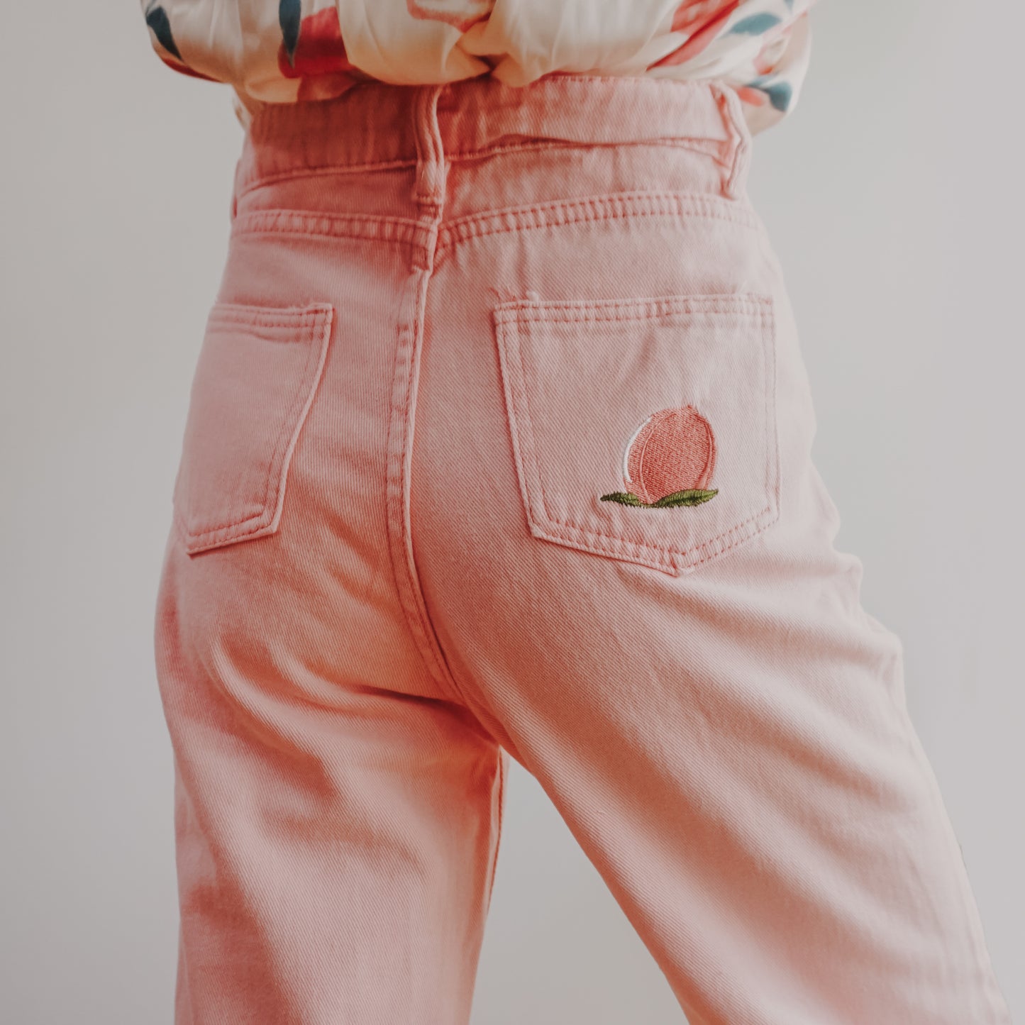Embroidered Peach Jeans (Pink)