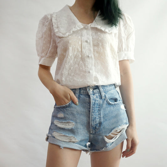 Peter Pan Eyelet Button Up Shirt (2 Colors)