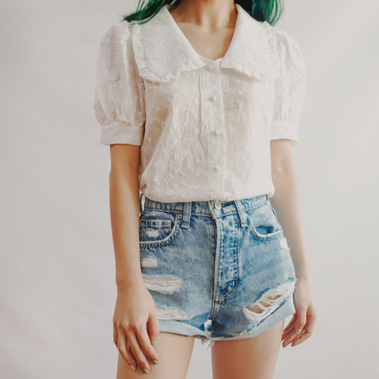 Peter Pan Eyelet Button Up Shirt (2 Colors)