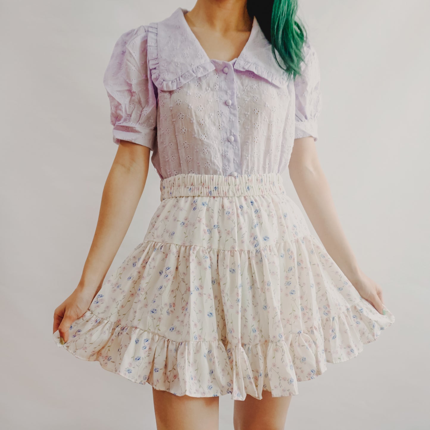 Peter Pan Eyelet Button Up Shirt (2 Colors)