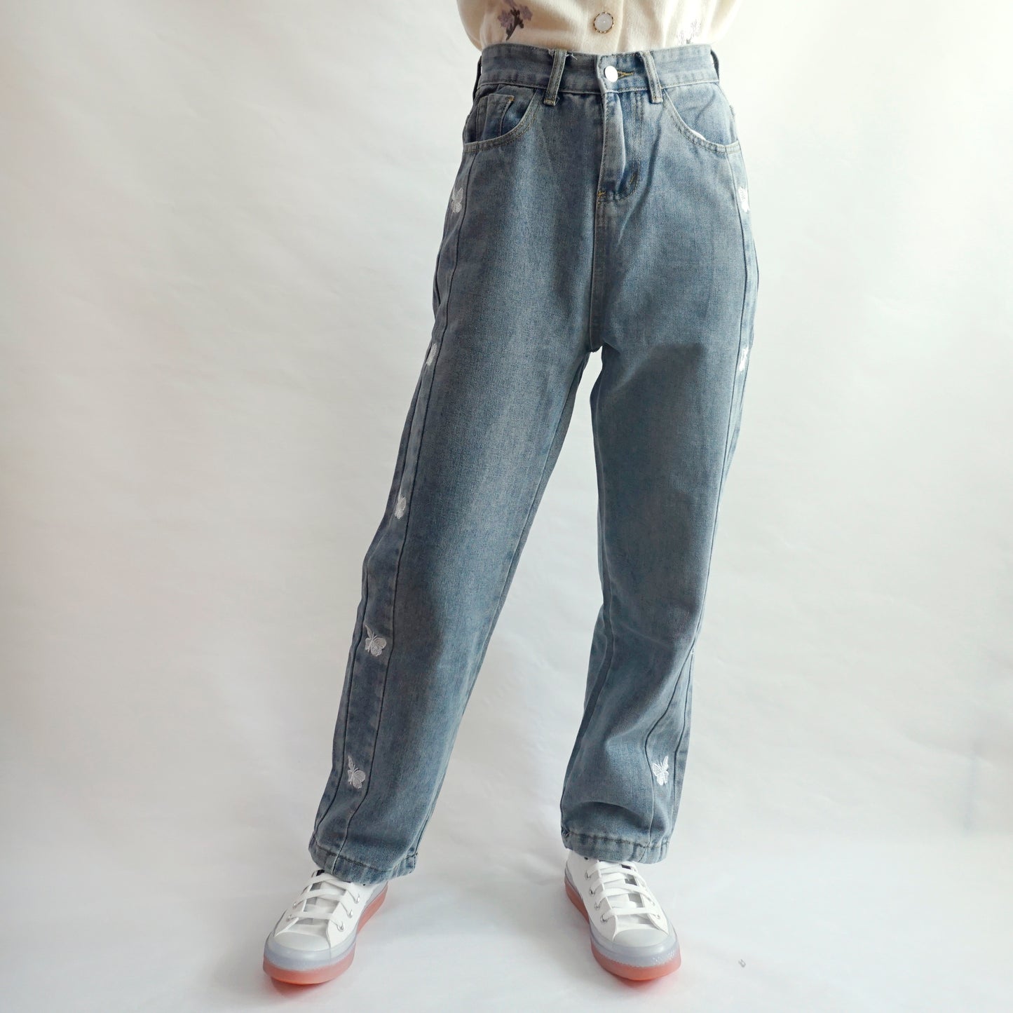 Butterfly Embroidered Jeans (Medium Blue)