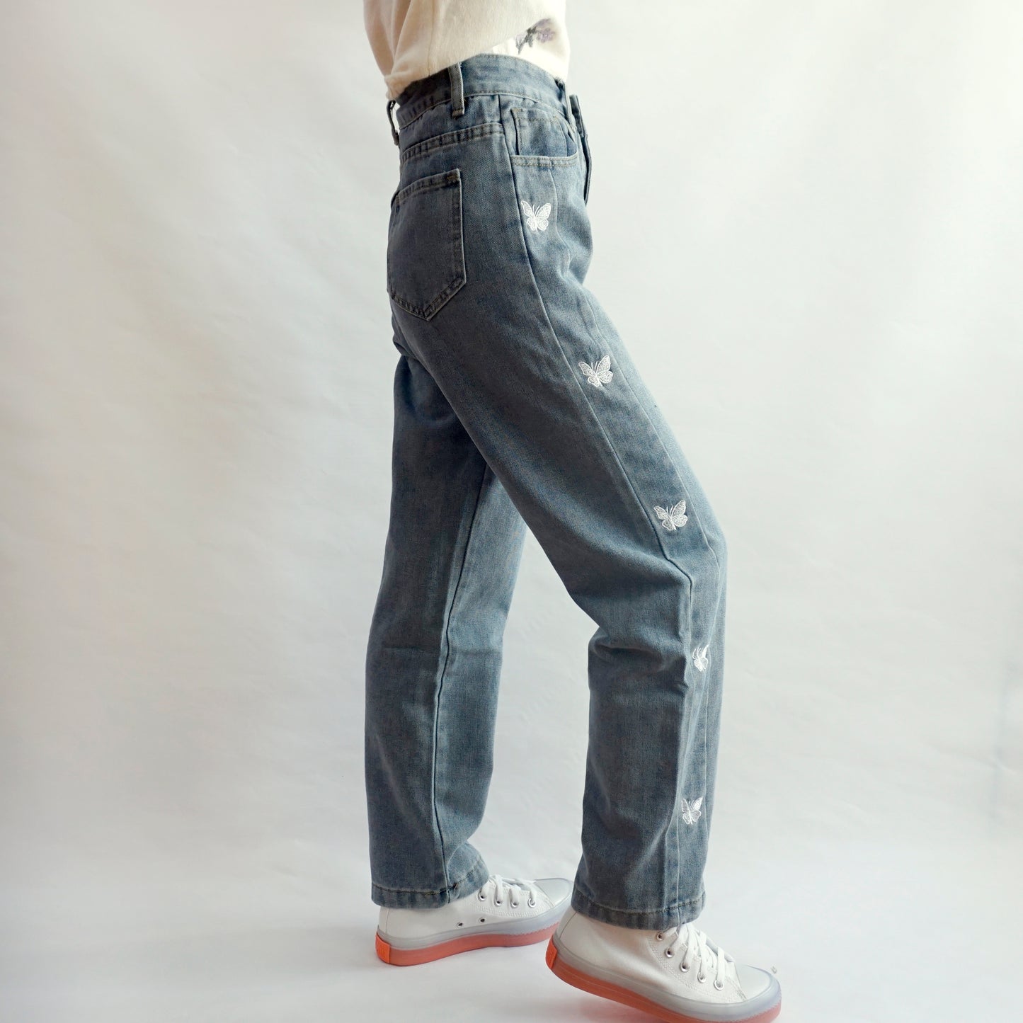 Butterfly Embroidered Jeans (Medium Blue)