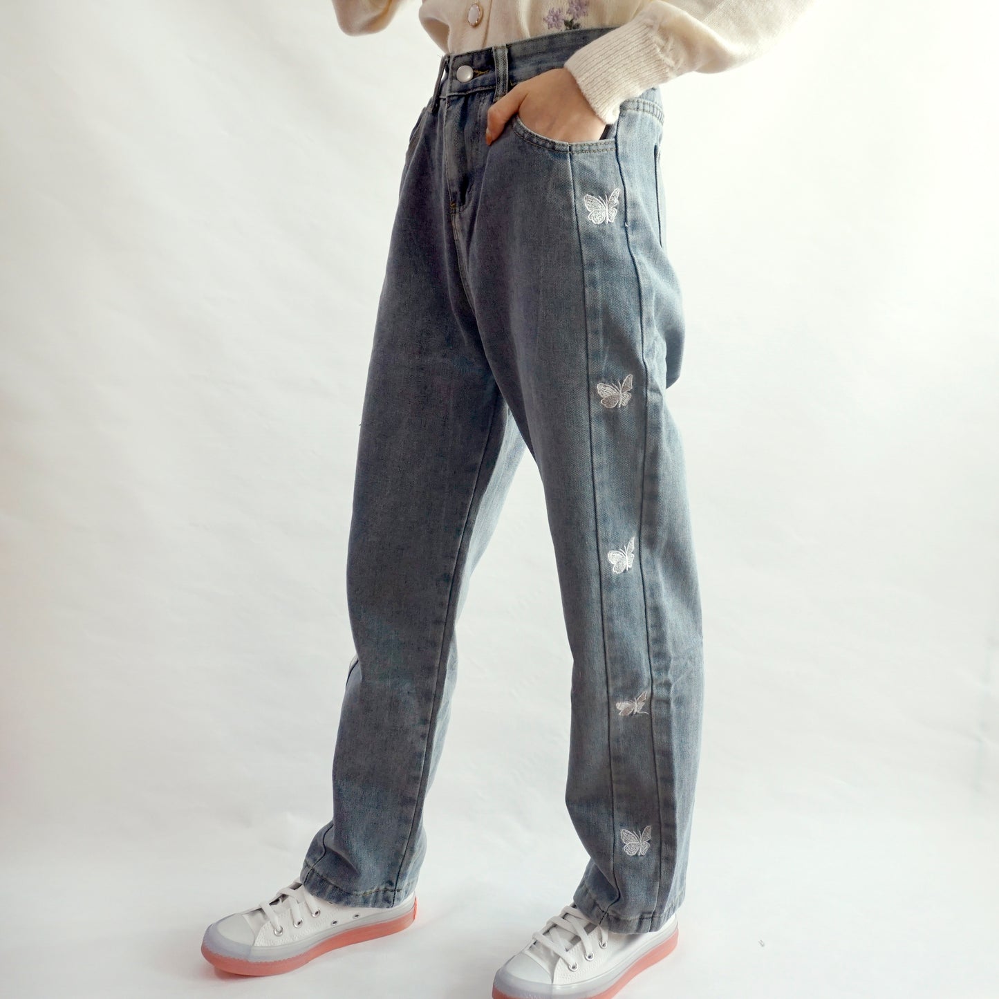 Butterfly Embroidered Jeans (Medium Blue)