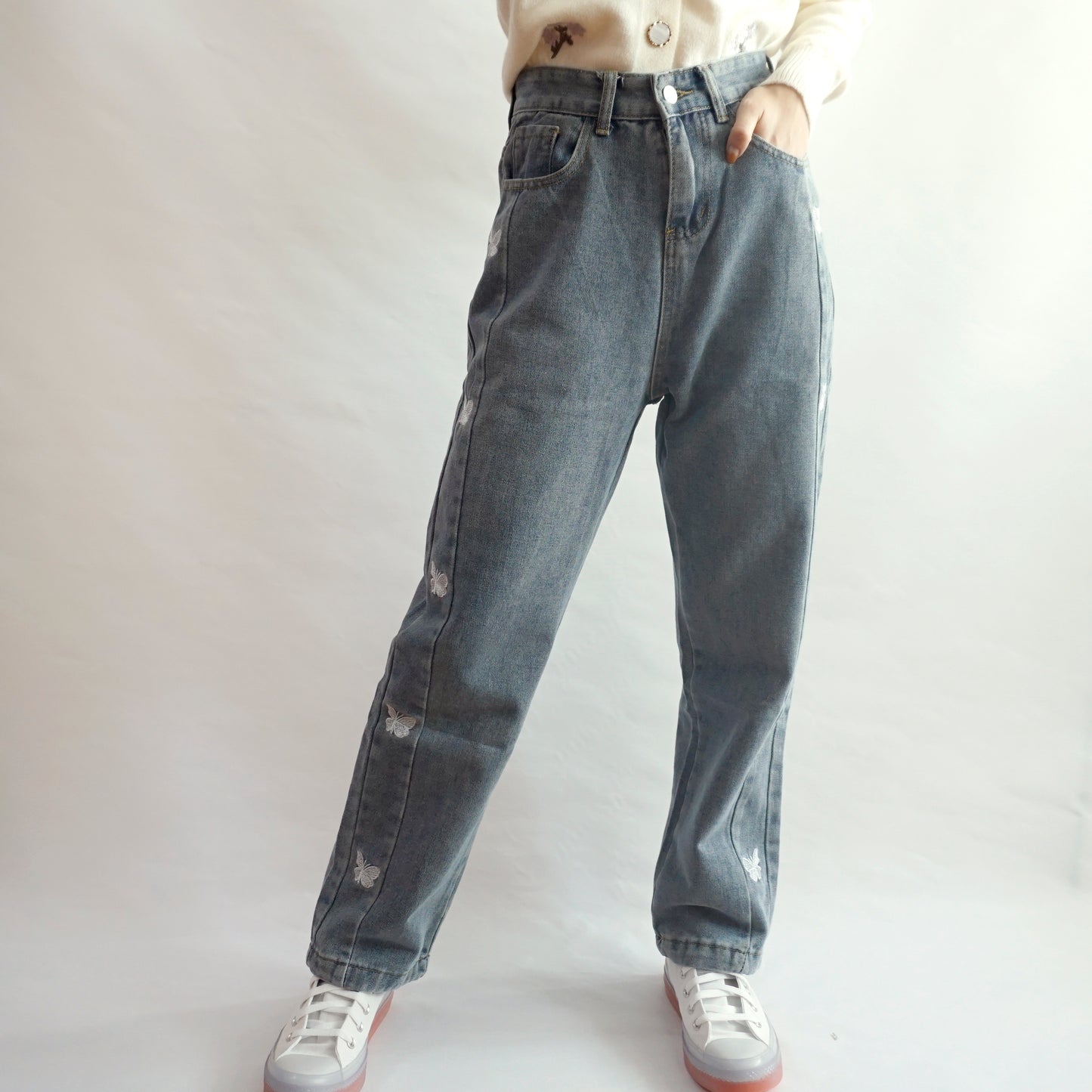 Butterfly Embroidered Jeans (Medium Blue)