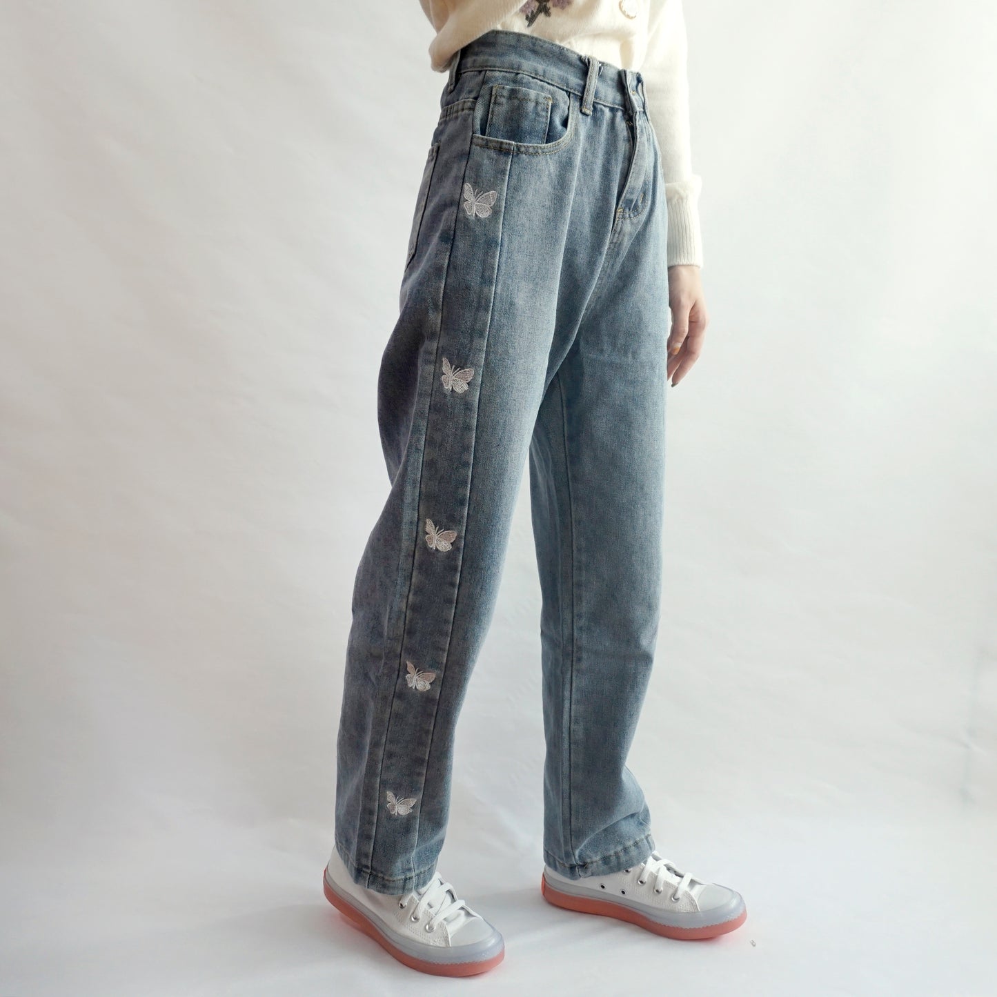 Butterfly Embroidered Jeans (Medium Blue)