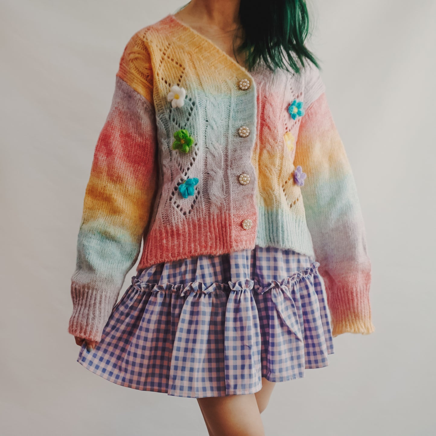 Daisy Ombre Cropped Cardigan (Pastel Rainbow)