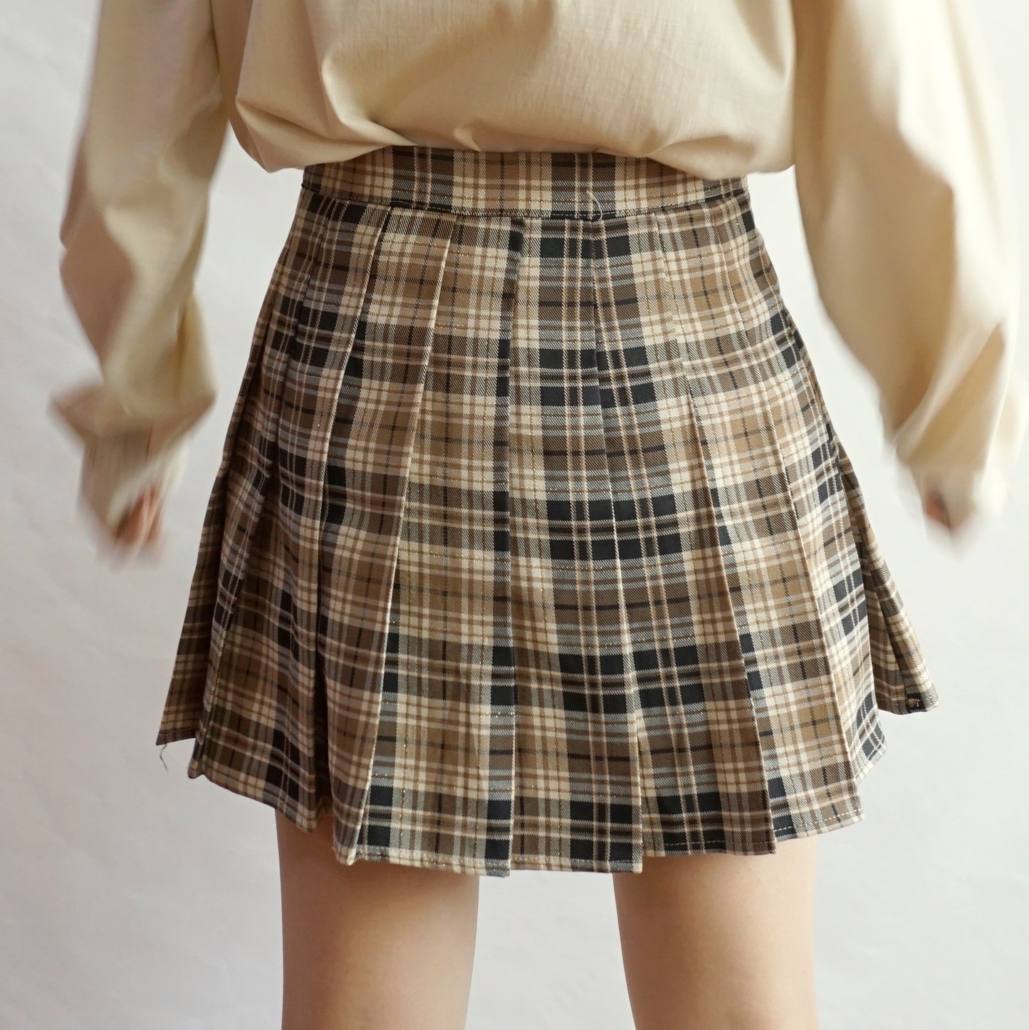 Buckle Plaid Tennis Skirt (Khaki)