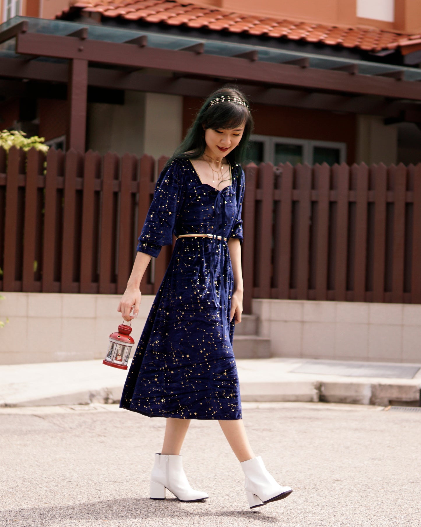 Constellation Velvet Midi Dress (Teal)