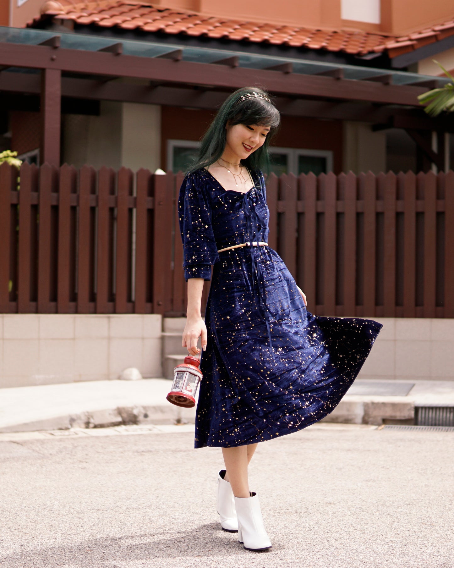 Constellation Velvet Midi Dress (Teal)