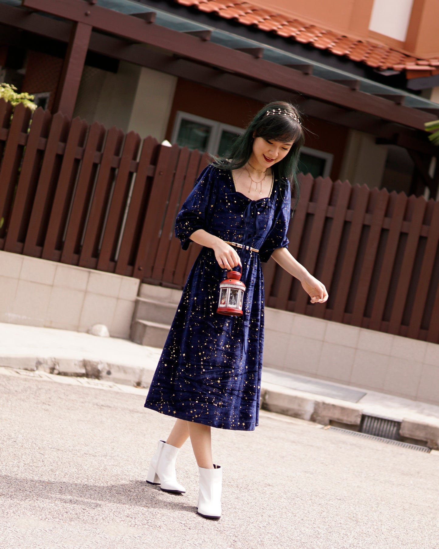 Constellation Velvet Midi Dress (Teal)