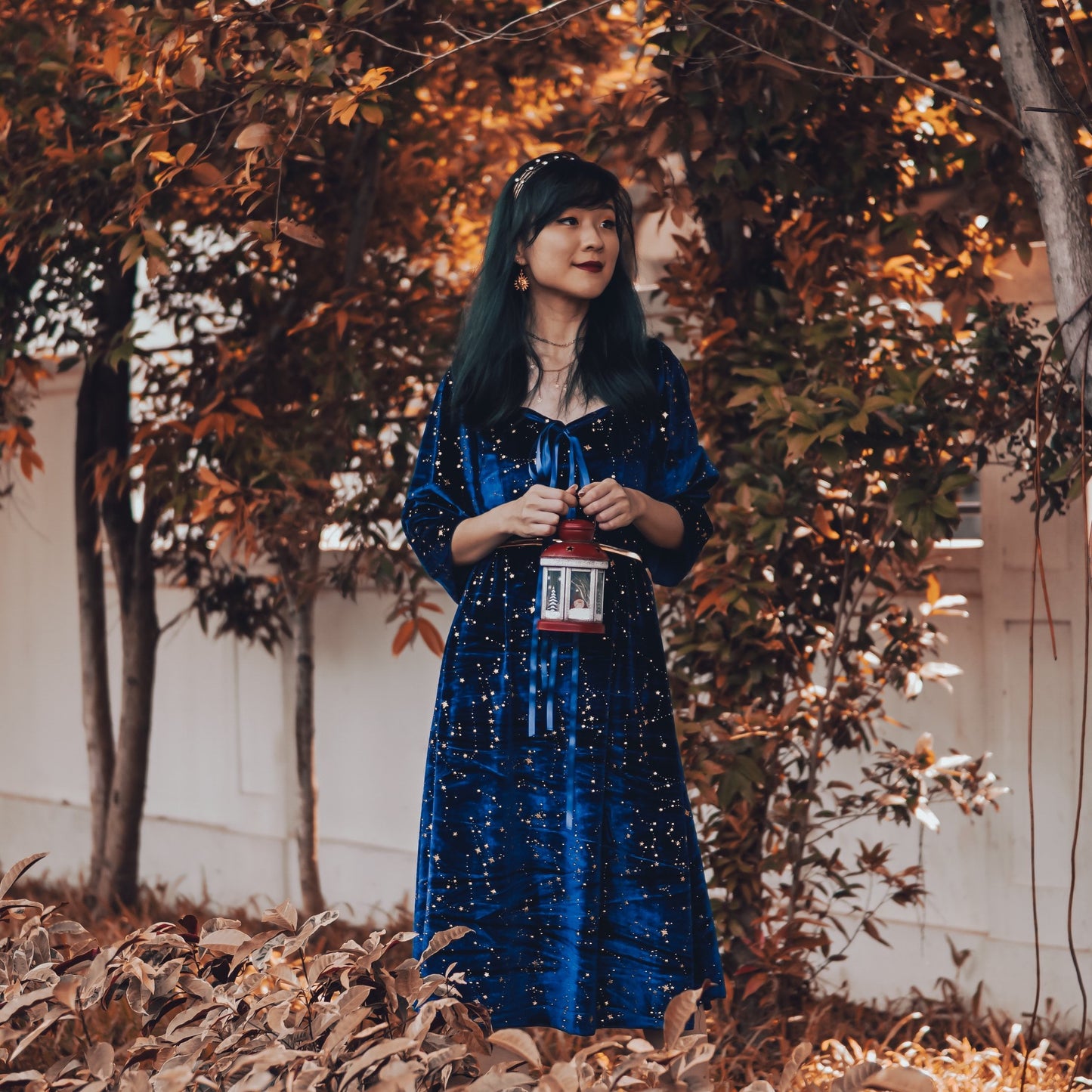 Constellation Velvet Midi Dress (Teal)