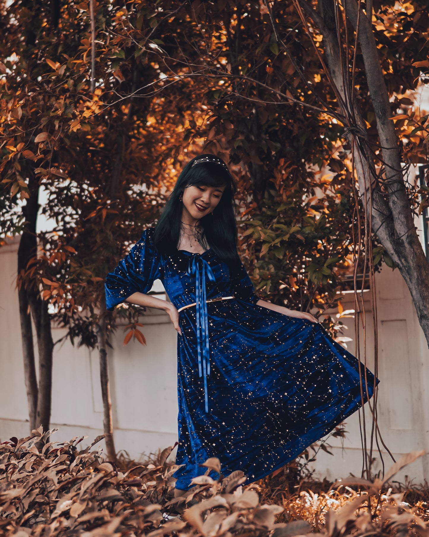 Constellation Velvet Midi Dress (Teal)