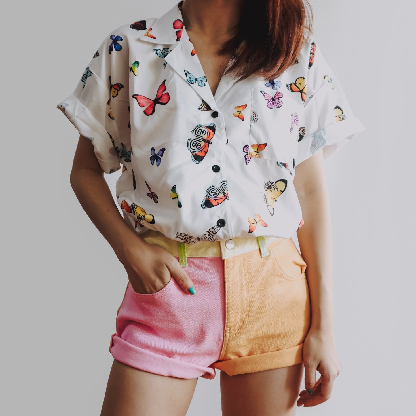 Butterfly Button Up Shirt (White)