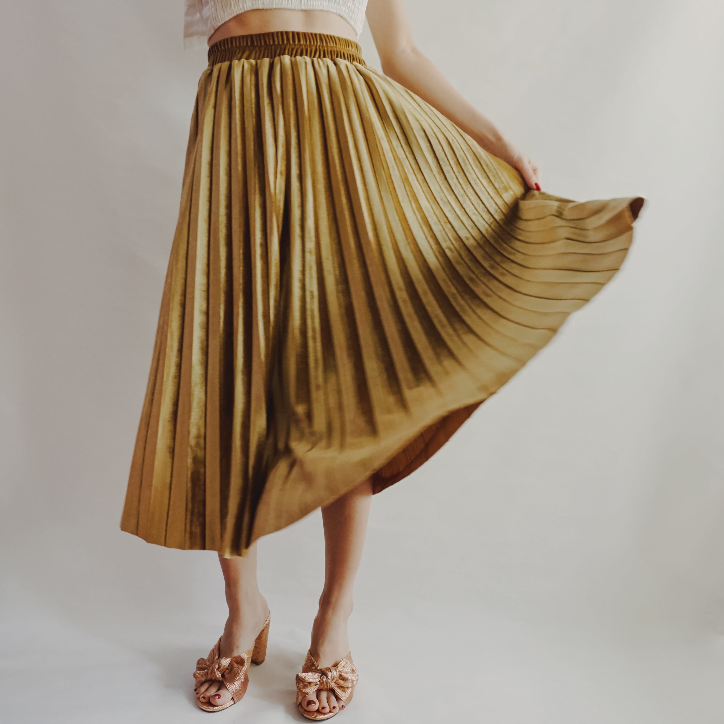 Velvet Pleated Midi Skirt 6 Colors