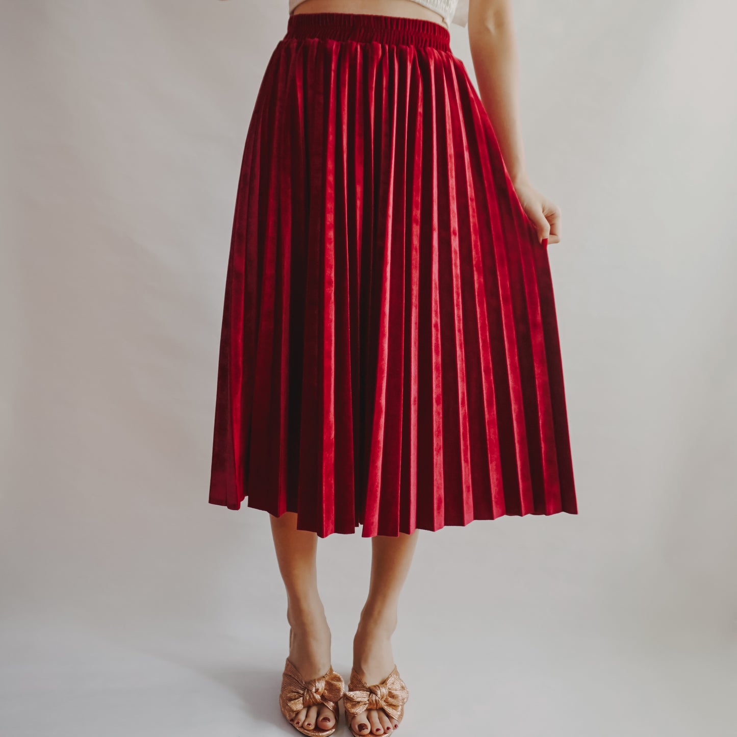 Velvet Pleated Midi Skirt (6 Colors)
