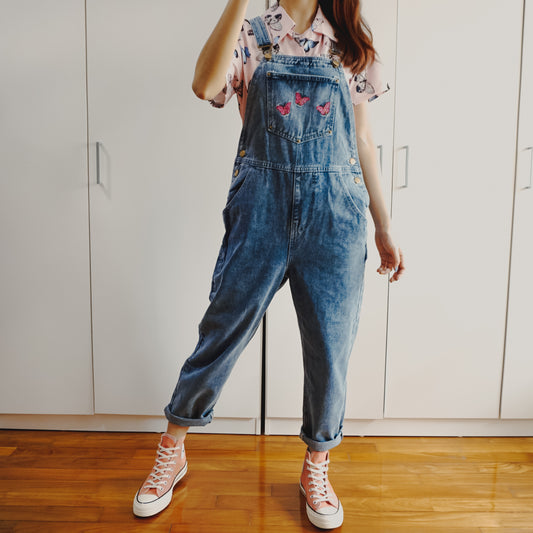Butterfly Denim Overalls (Medium Blue)