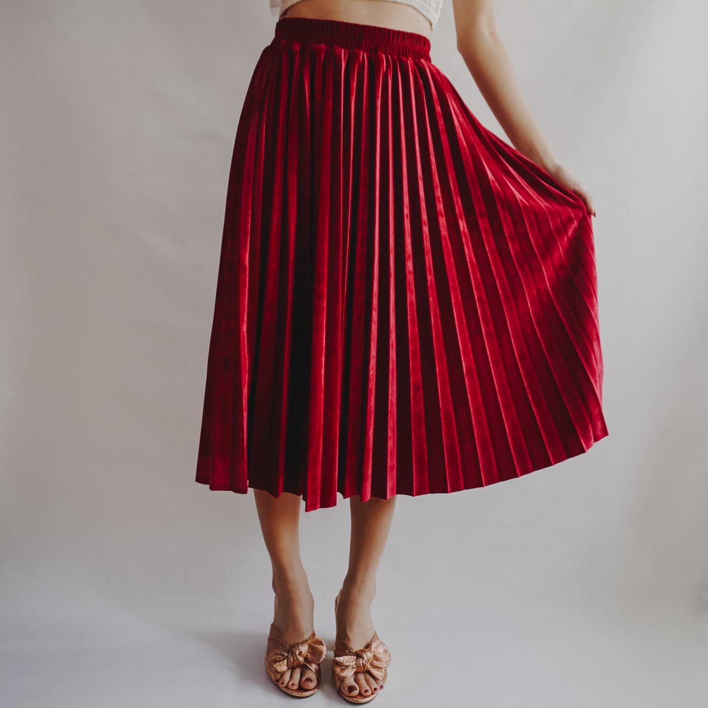 Velvet Pleated Midi Skirt (6 Colors)