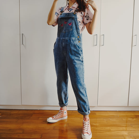 Butterfly Denim Overalls (Medium Blue)