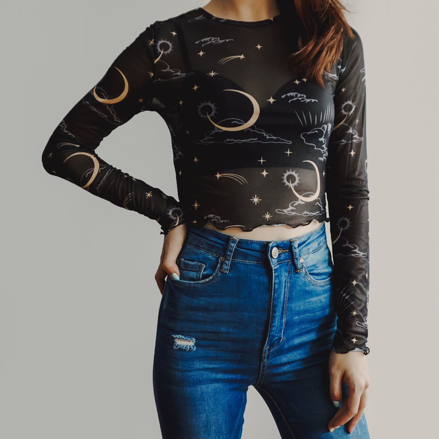 Sun & Moon Mesh Crop Top (2 Colors)