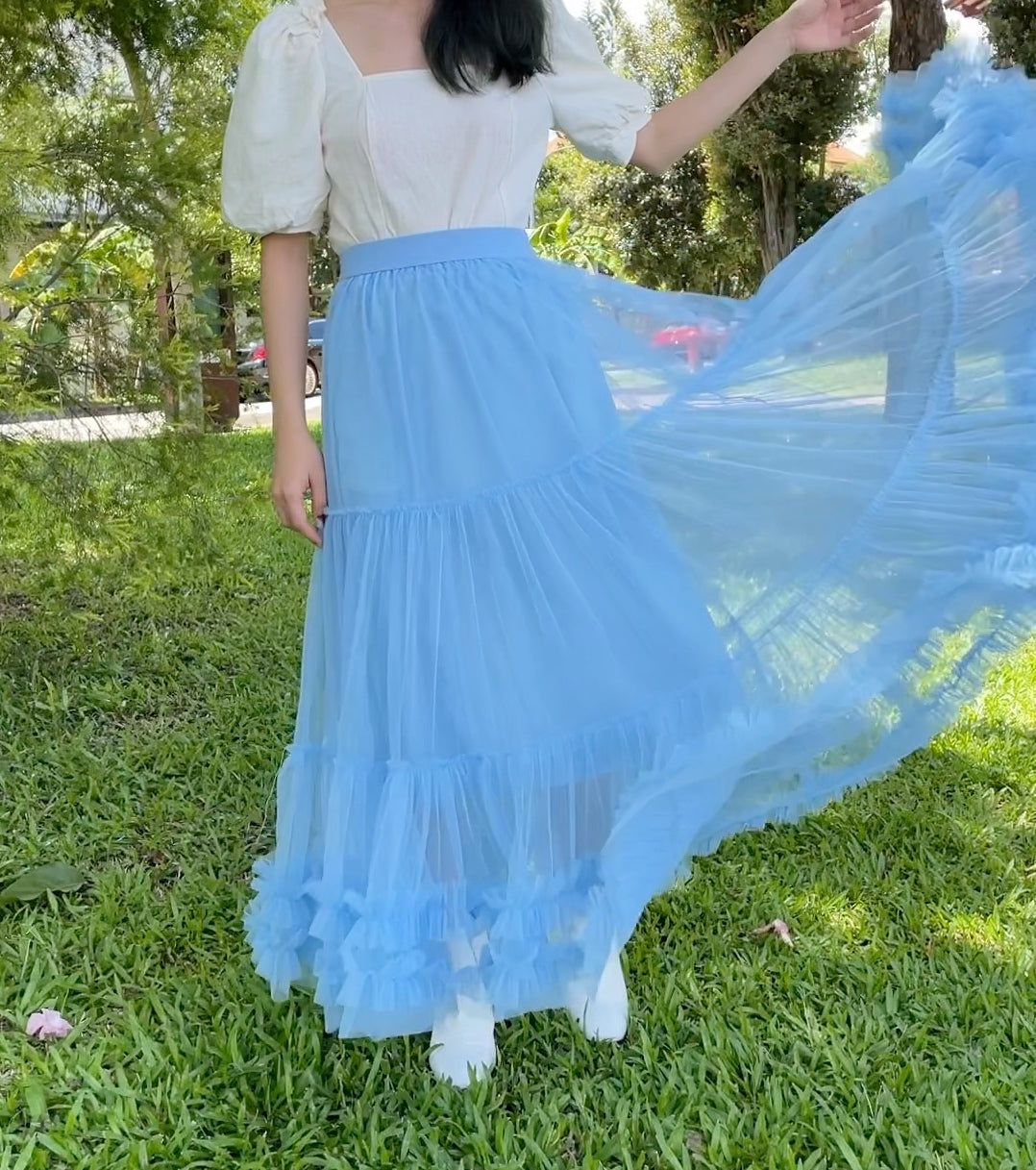 Ruffle Twirl Tulle Maxi Skirt (6 Colors)
