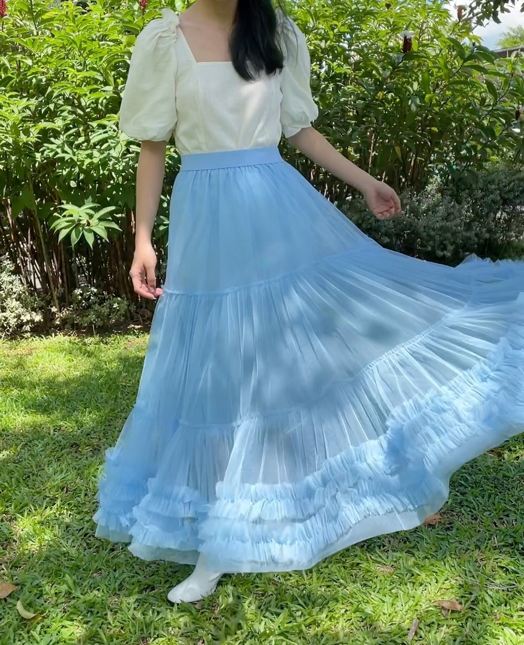 Ruffle Twirl Tulle Maxi Skirt (6 Colors)