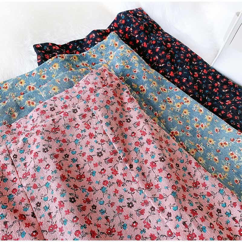 Corduroy Ditsy Floral Midi Skirt (3 Colors)