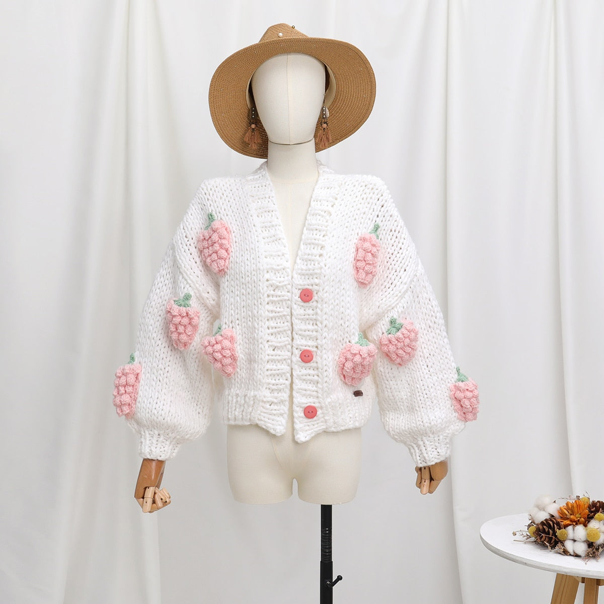 Chunky Strawberry Cropped Cardigan (2 Colors)