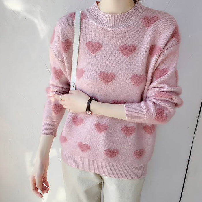 Fuzzy Hearts Sweater (4 Colors)