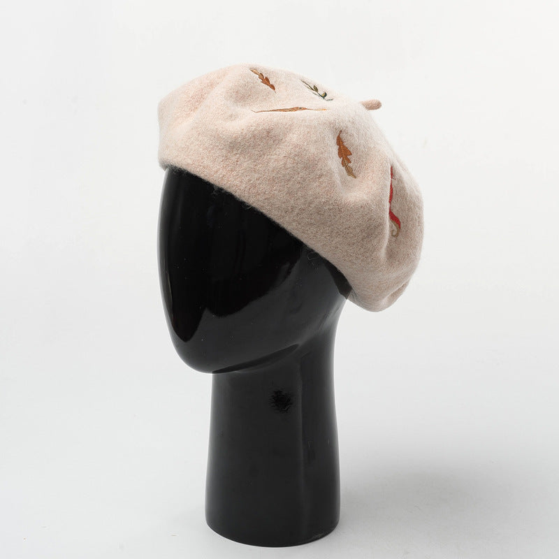 Bunny & Squirrel Embroidered Beret (3 Colors)