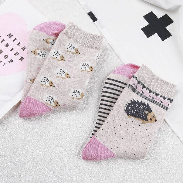 Hedgehog Sock Set (Beige/Pink)
