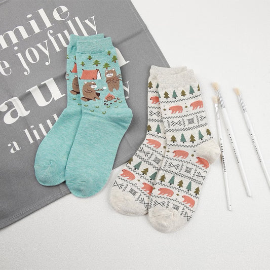Campfire Bear Sock Set (Turquoise/Gray)