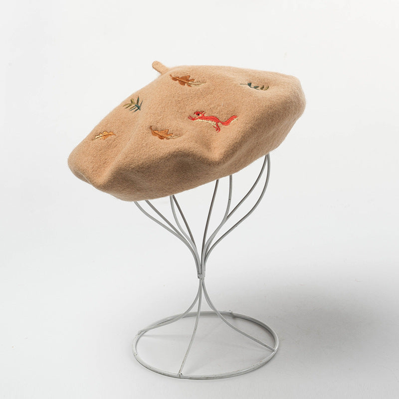 Bunny & Squirrel Embroidered Beret (3 Colors)